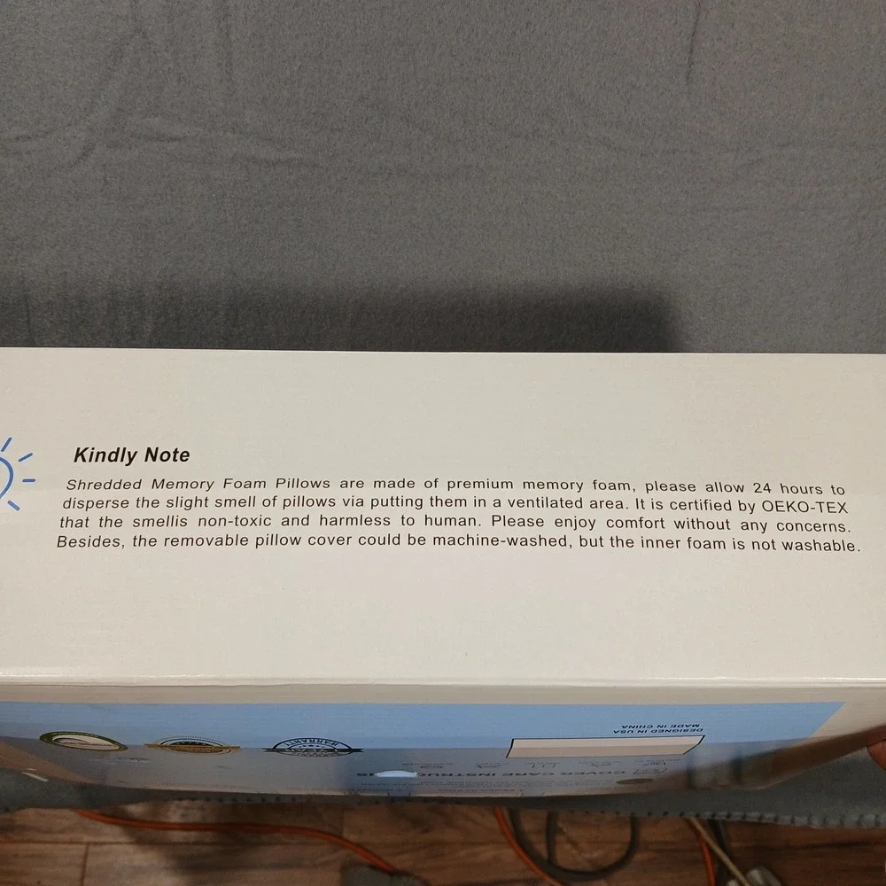 Seyfote Shredded Memory Foam Pillow Queen White 20x30 Cooling‎ Breathable NIB